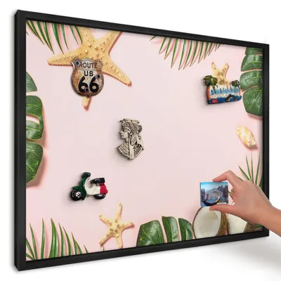 Produktbild von Magnettafel 70x50 cm mit schwarzem Rahmen - Magnetische Metalltafel, Magnetpinnwand zur Wandmontage für Wohnzimmer, Küche, Flur, Kinderzimmer und Büro - Tropenurlaub