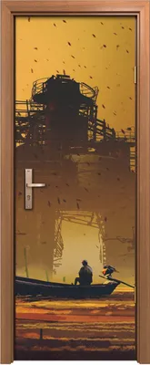 Produktbild von Türposter 70x200 cm Türaufkleber Türtapete Türfolie Klebefolie Kunst Mann auf einem Boot im Meer