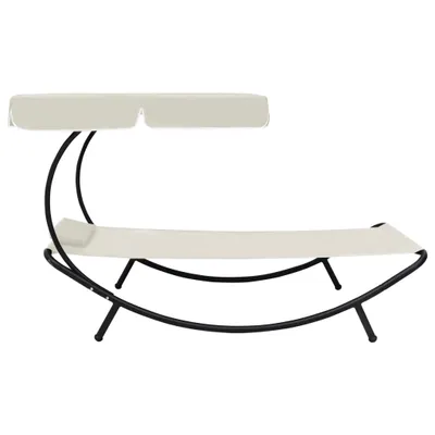 Image de vidaXL Bain de soleil de jardin avec toit solaire & coussin blanc crème