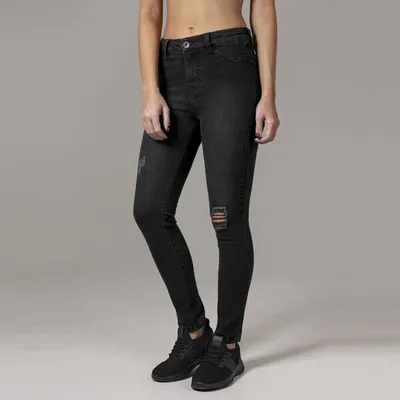 Obrázek produktu pro Dámské kalhoty Urban Classics Ladies High Waist Skinny Denim Pants black washed - 27