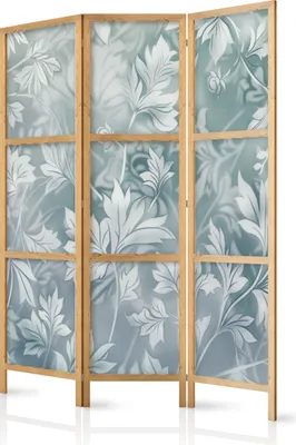 Produktbild von 3-teiliger Einseitiger Vlies Japanischer Paravent - Ornaments in Worn Muted Turquoises - Delicate Plant Pattern 135x172 cm Blumen f-H-10014-bh-a
