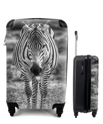 Obrázek produktu pro Kufr Příruční zavazadlo na kolečkách Malý cestovní kufr na 4 kolečkách Zebra v trávě - Velikost kabiny < 55x40x23 cm a 55x40x20 cm - Fotobrašna -