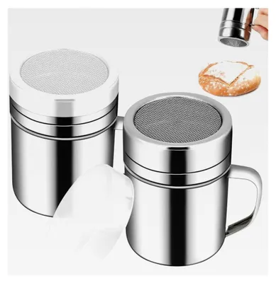 Produktbild von 2 Stück Puderzuckerstreuer, Puderzuckermühle, Mehlstreuer mit Deckel und Griff für Schokolade, Puderzucker, Zucker, Salz, Kakao, Mehl, Kaffee