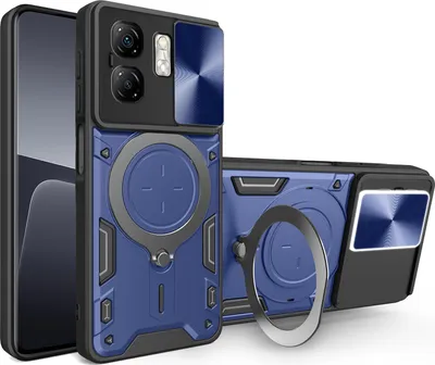 Produktbild von Handyhülle für Infinix Smart 9 / Hot 50i Dual-Layer Stoßfest Rüstung Hülle mit Dia Kameraschutz und Kreisförmig Ring Ständer Blau