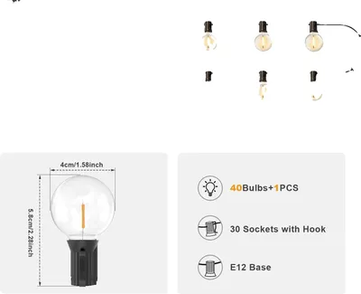 Immagine prodotto di Luci solari a LED, 8 modalità, IP65 impermeabile, 15,5 m 41 lampadine G40