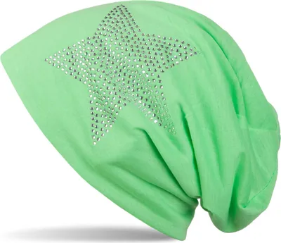 Produktbild von styleBREAKER klassische leichte Uni Beanie Mütze mit Stern Strass Applikation 04024019