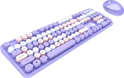 Image de Ensemble clavier et souris Mofii mignon et rétro sans fil, clavier à 104 touches/transmission radio 2,4 G/USB plug-and-play/design ergonomique, violet