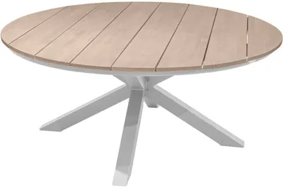 Produktbild von Runder gartentisch "oriengo" akazie & weiß 8-sitzer aus epoxybehandeltem aluminium - Hespéride