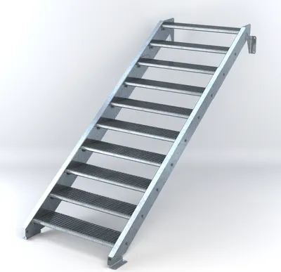 Produktbild von Stahltreppe 10 Stufen bis Höhe 200 cm, Laufbreite : 100 cm kein Geländer ST 1 (31 / 31 mm)