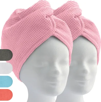Produktbild von ELEXACARE Haarturban, Turban Handtuch mit Knopf (2 St., Rosa), Mikrofaser Handtuch für Kopf und Lange Haare