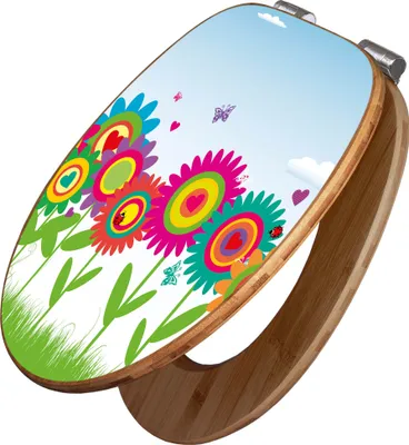 Produktbild von banjado Design WC Sitz Bambus Absenkautomatik -Bunte Blumen - Toilettendeckel mit Absenkautomatik Holz/hochwertiger Bambus Klodeckel/WC-Sitz für alle gängigen Toiletten [TDB2 10227]
