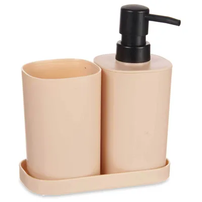 Image de Distributeur de savon, gobelet pour brosses à dents avec dessous de verre, en plastique, 3 pièces