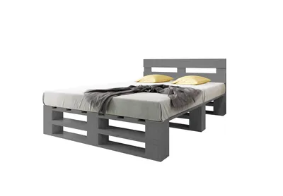 Produktbild von Lermowood Palettenbett M2 160 x 200 cm mit Kopfteil Grau Holzbett Massivholzbett Bett aus Paletten Seniorenbett Kinderbett Jugendbett