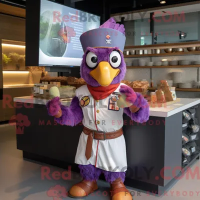 Produktbild von Maskottchen REDBROKOLY eines Lavendel-Tandoori-Huhns mit Bomberjacke und Stirnbändern