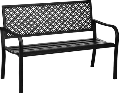 Produktbild von Sweiko Gartenbank aus Metall, 2-Sitzer, Blumenmuster, wetterbeständig, 127 x 63 x 83cm, Schwarz