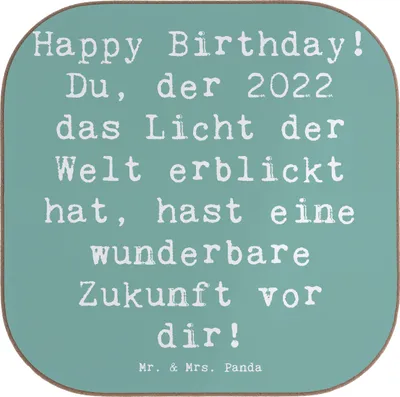 Produktbild von Mr. & Mrs. Panda Holzuntersetzer Spruch 2022 Geburtstag - Meeresbrise - Geschenk, Untersetzer für Gläser, liebevolle Geschenke, Leben optimistisch, wertvoll, Alter