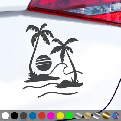 Produktbild von PantherPixel Palmen Aufkleber Meer Camping Bus Reisen Sonne Strand Sticker Auto Geschenkidee Farbe Dunkelgrau
