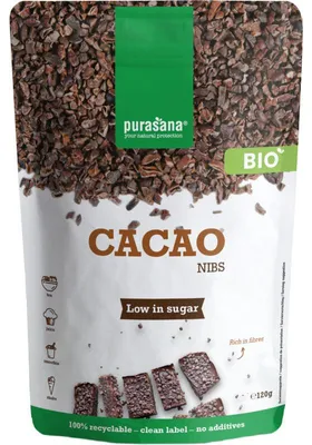 Obrázok produktu pre Kakaové semienka Purasana 120g - surové, prírodné, bohaté na antioxidanty a vlákninu