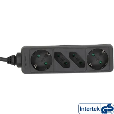 Produktbild von InLine Steckdosenleiste, 4-fach, 2x Schutzkontakt + 2x Euro, schwarz, 5m, 5 m, Abgewinkelt, 1,5 mm², Schwarz, Kunststoff, 2 AC-Ausgänge