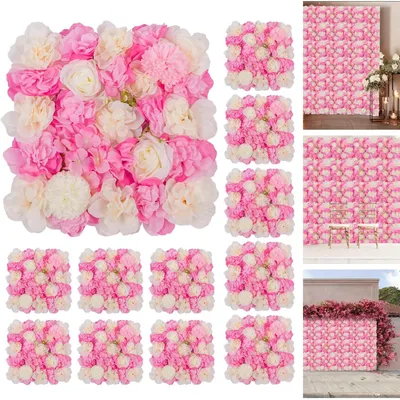 Zdjęcie produktu dla Zestaw 12 sztuk "Blumenwand" - Panel dekoracyjny z różami, 38 x 38 cm - Sztuczne kwiaty - Trójwymiarowy panel kwiatowy - Dekoracja na wesele, imprezę, do domu - Kolor: różowy, szampan