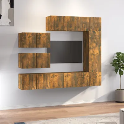 Produktbild von The Living Store 8-tlg. TV-Schrank-Set Räuchereiche Holzwerkstoff