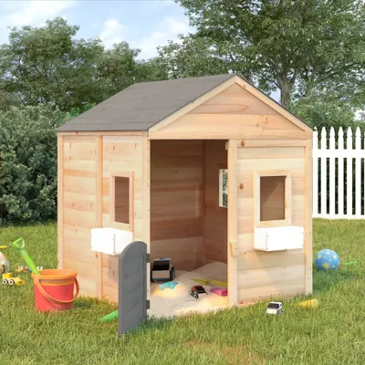Produktbild von Design Möbel Spielhaus mit Abschließbarer Tür und Blumentöpfen Tannenholz - 2024 Neu