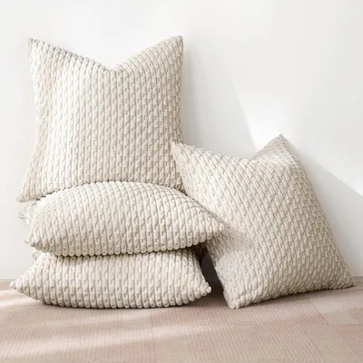 Productafbeelding van Kussensloop set van 4, 45x45 cm, corduroy, ananasmotief, beige