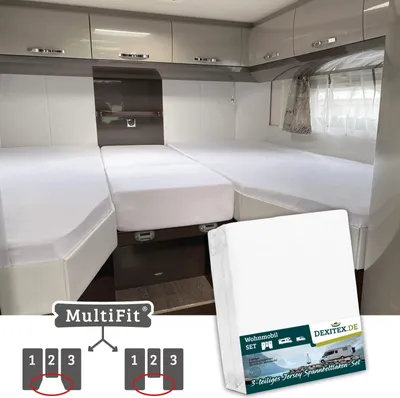 Produktbild von Dexitex Spannbettlaken 3er Set für Wohnmobil & Caravan – Einzelbett / Mittelmatratze – Baumwolle Weiß