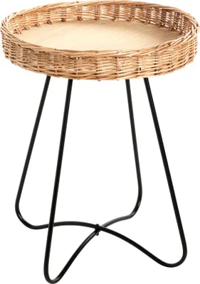 Produktbild von HAKU Beistelltisch natur, schwarz - Metall, Schichtholz, Weidengeflecht, B/H/T: 41x51x41 cm