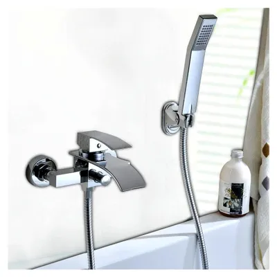 Produktbild von Badewannenarmatur mit Handbrause, Wasserfall Badewanne für Dusche, Doppelauslauf, Keramischer Schieber, Komplettes Zubehör, Badewannen Armaturen Set für Badezimmer Duschen