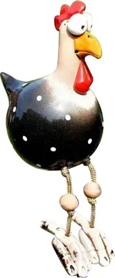 Produktbild von Keramik Huhn Gartendeko, Gartendeko Hühnerdeko, Gartenstecker Figur Terrasse wetterfest, Harzstatue Bauernhof Balkon Wohnzimmer Deko (Schwarz)