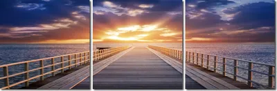 Produktbild von Wandbild Holzrahmen 3-teiliges -Set 40x120 Pier Sonnenuntergang Meer Wolken Dekoration