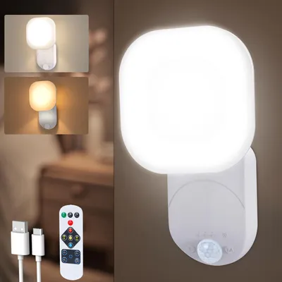 Nachtlampe mit Bewegungsmelder, Akku-Wandlampe, 3 Farben, 10 Helligkeitsstufen