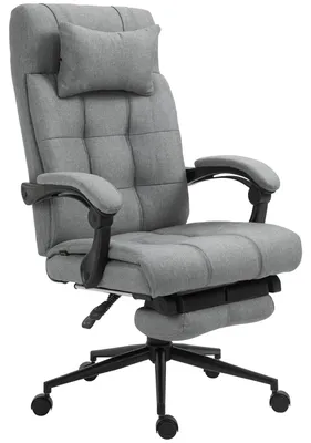 Zdjęcie produktu dla Ergonomiczne krzesło biurowe – krzesło do biurka z podnóżkiem – funkcja regulacji nachylenia – podparcie głowy – podłokietniki – regulacja wysokości – obrotowe – jasnoszara sztuczna skóra
