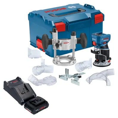 Produktbild von Bosch GKF 18V-8 Professional Akku Kantenfräse 18 V 8,0 mm Brushless + 1x ProCORE Akku 4,0 Ah + Ladegerät + Taucheinheit + L-Boxx