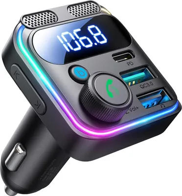 Produktbild von 48W Bluetooth Adapter Auto – FM Transmitter, Bluetooth 5.3, 30W PD USB-C & Freisprechanlage, Dual-Mikrofon, LED-Licht
