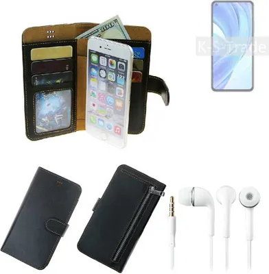 Produktbild von TOP SET Handy Hülle Schutz Hülle kompatibel mit Xiaomi Mi 11 Lite IN  schwarz aus Kunstleder + Kopfhörer Smartphone Tasche vollwertige Geldbörse
