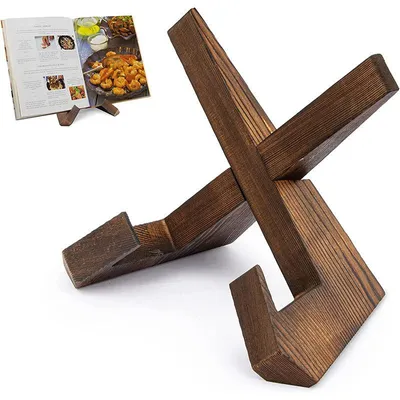 Produktbild von Kochbuchständer für die Küche, Rezeptbuchhalter für die Küchentheke, Kochbuchhalter aus Holz, rustikaler Kochbuchhalterständer – Rustikales Braun
