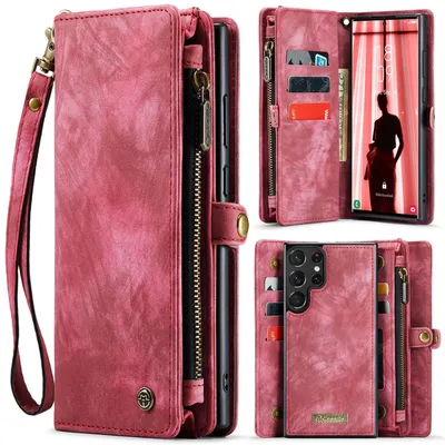 Produktbild von Für Samsung Galaxy S23 Ultra Multifunktion Teilbare Handy Tasche Geldbörse Hülle Etuis Rot