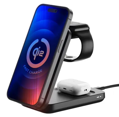 Obrázek produktu pro 3mk bezdrátová nabíječka - MagRocket 3-in-1, technologie Qi2, 15W, černá