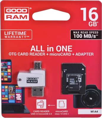 Imagen del producto de Tarjeta de memoria Goodram M1A4-0160R12, 16 GB, MicroSDHC, Clase 10, UHS-I