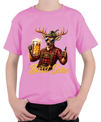Obrázok produktu pre Basst, kožené nohavice "Lederhosen", pivo, festival "Wiesn", tradičný odev, šaty "Dirndl", , detské tričko, ružová farba, veľkosť 116