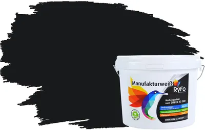 Produktbild von RyFo Colors Bunte Wandfarbe Manufakturweiß Schwarz 3l  - weitere Grau Farbtöne und Größen erhältlich, Deckkraft Klasse 1, Nassabrieb Klasse 1