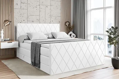 Produktbild von ALTDECOR Boxspringbett mit Matratze und Lattenrost  - LEPARO -Z KING  - 200x200 cm  - Weiß Kunstleder - Topper, Fußteil, Polsterbett mit Bettkasten, Bett mit Stauraum H3 - und H4 - Matratze, Doppelbett, Springboxbett