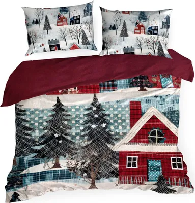 Produktbild von EUROFIRANY | Weihnachtsbettwäsche - Bettbezug 220 x 200 cm - 2x Kissenbezug 80 x 70 cm - Baumwolle - Bettgarnitur