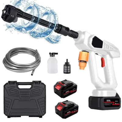 Produktbild von Auto Hochdruckreiniger, Tragbare Hochdruckauto-Waschmaschine, kabellose Druckwaschmaschine, 2 Batterie und 6-in-1-Düse für Autos/Zäune/Einfahrten
