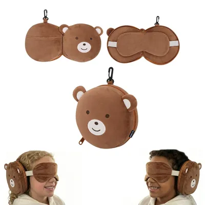 Image de Omgoods - Coussin de voyage pour enfants - Coussin cervical doux et ergonomique avec motif ours