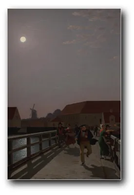 Immagine prodotto di Stampa artistica intitolata "Langebro alla luce della luna, con figure in movimento" di C. W. Eckersberg – 60 x 90 cm – non incorniciata
