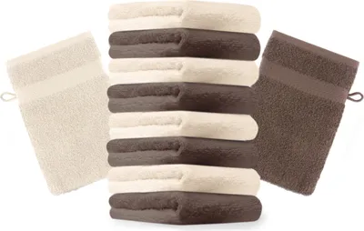 Produktbild von Betz 10 Stück Waschhandschuhe 16x21 cm PREMIUM 100% Baumwolle  Farbe: nussbraun und beige