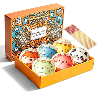 6 Müslischalen 300 ml Porzellan mit 6 Paar Essstäbchen, bunt